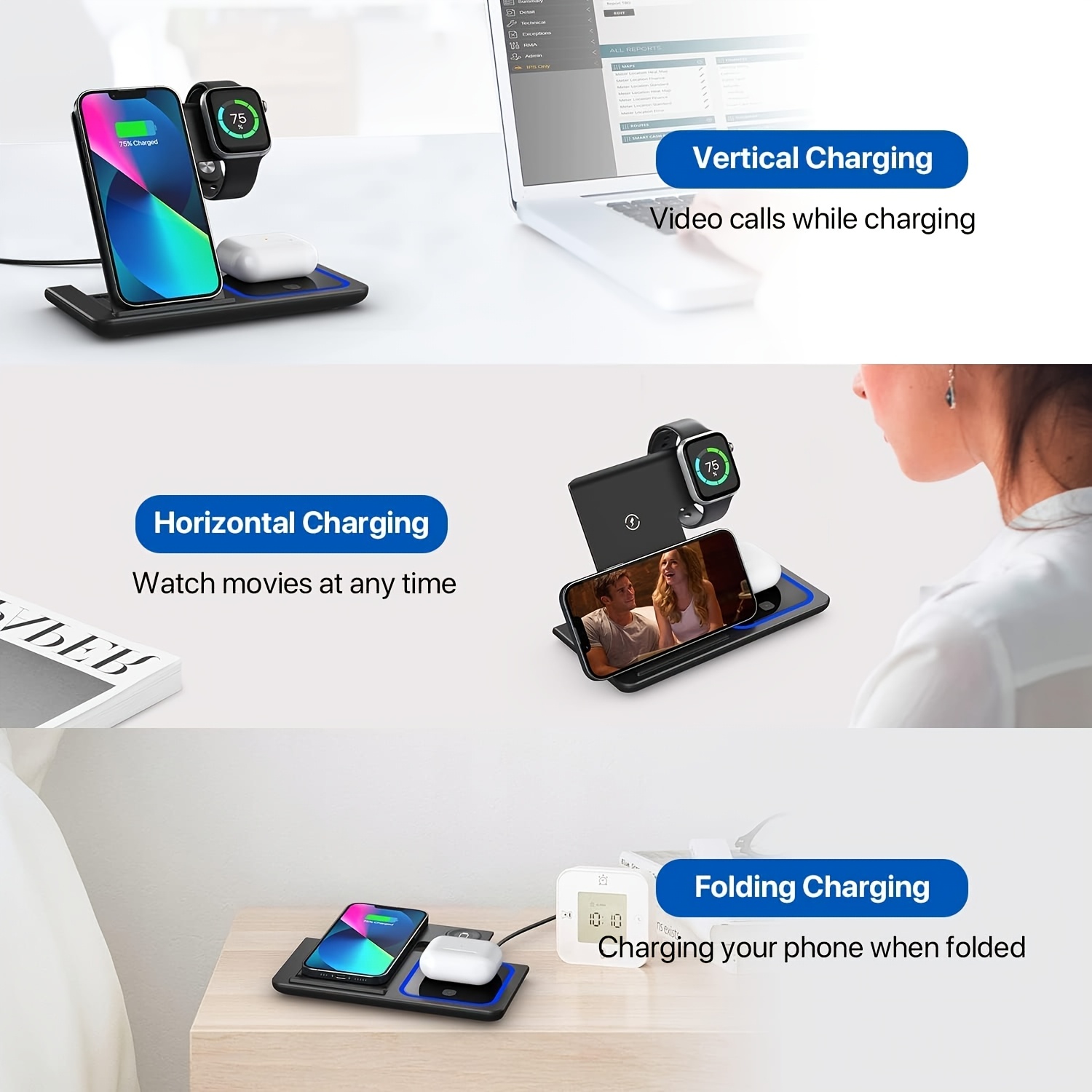 Беспроводная зарядная станция  – обзор и цена Wireless Charger 3 In 1